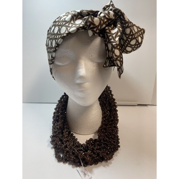 Brown Multi Strand Magnetic Yarn Necklace With Matching Scarf - Picture 1 of 6